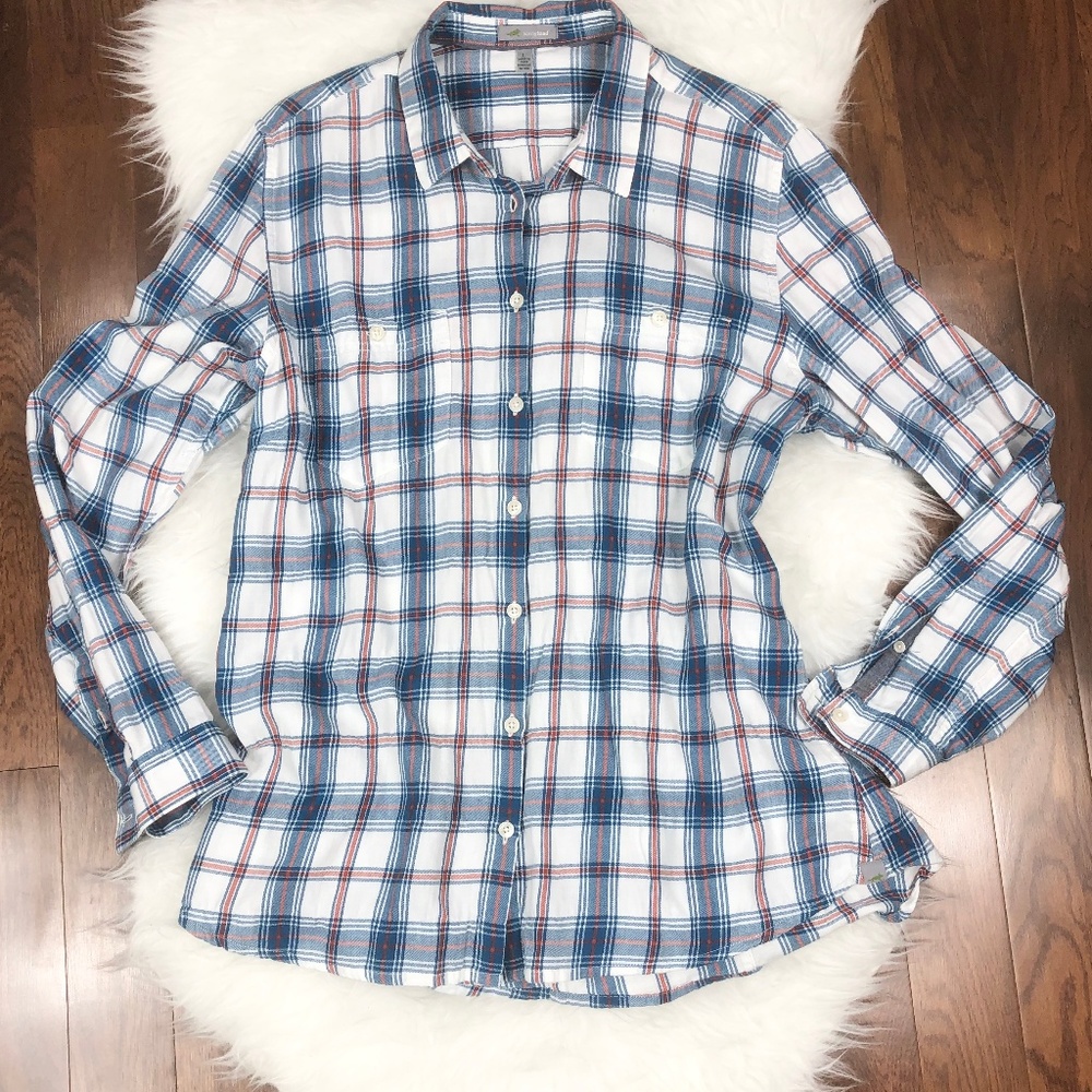Horny Toad Plaid Mixologist Button Back Top Large